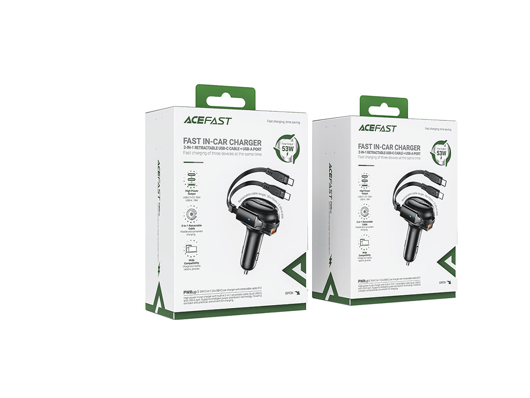 Acefast B13 53W with 2-in-1 cable Fast Charge Car Charger in Qatar Acefast B13 53W with 2-in-1 cable Fast Charge Car Charger in Qatar
